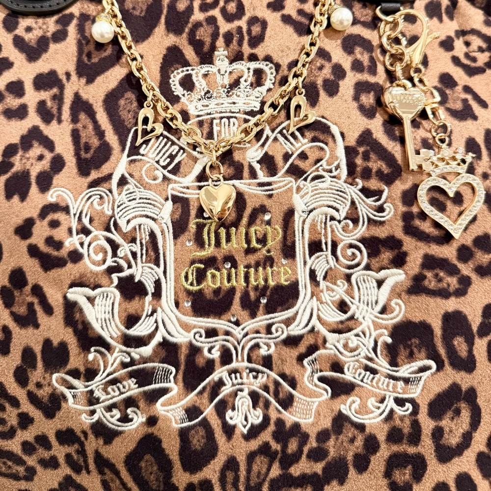 👑🤎 Juicy Couture Juicy for All Velour Leopard Print Tote Bag & Wristlet Set - Picture 7 of 17